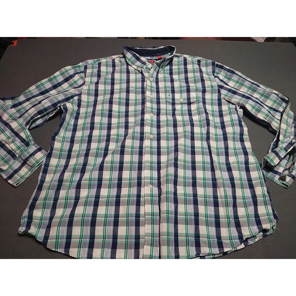 IZOD Shirt Men XL Blue Plaid‎ Long Sleeve Preppy College Work Office Dad Nerd
